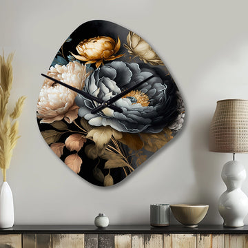 Blue Blooming Bouquet III - Asymmetric Metal Wall Clock